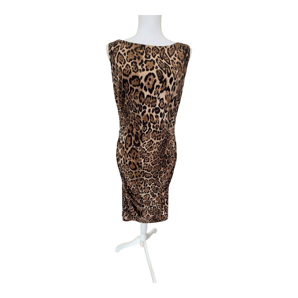 Nine West Leopard Print Ruched Sheath Dress Sz 12